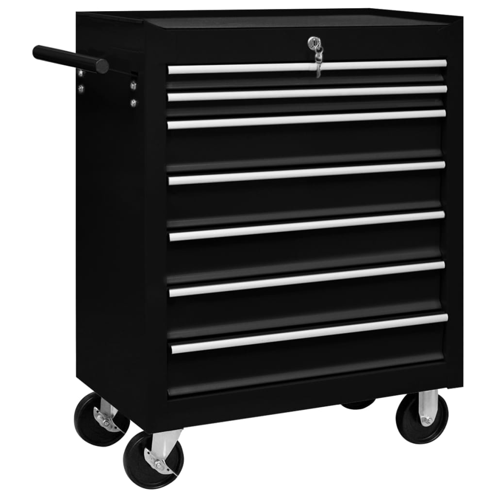 Berkfield Workshop Tool Trolley with 7 Drawers Black