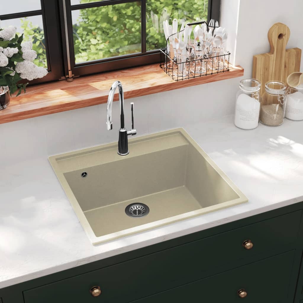 Berkfield Kitchen Sink with Overflow Hole Beige Granite