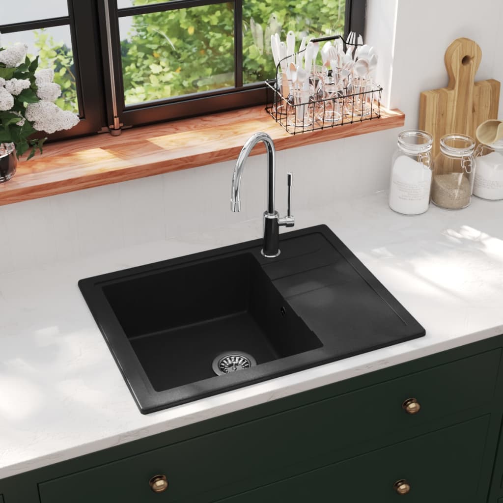 Berkfield Kitchen Sink with Overflow Hole Oval Black Granite