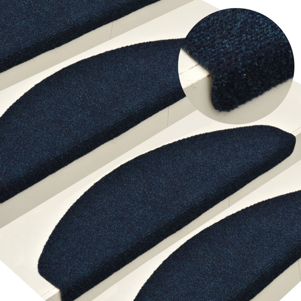 Berkfield Self-adhesive Stair Mats 15 pcs Navy 56x17x3 cm Needle Punch