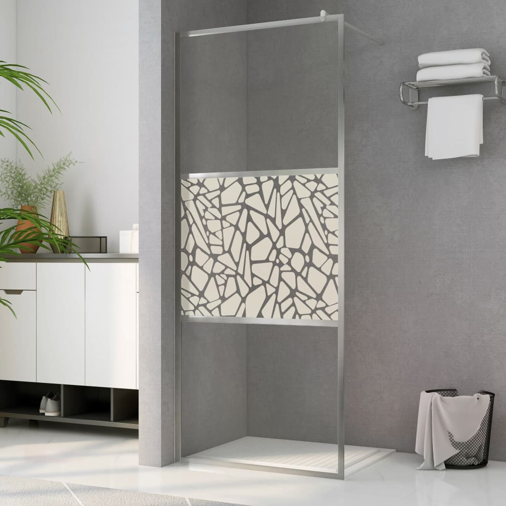 Berkfield Walk-in Shower Wall ESG Glass with Stone Design 115x195 cm