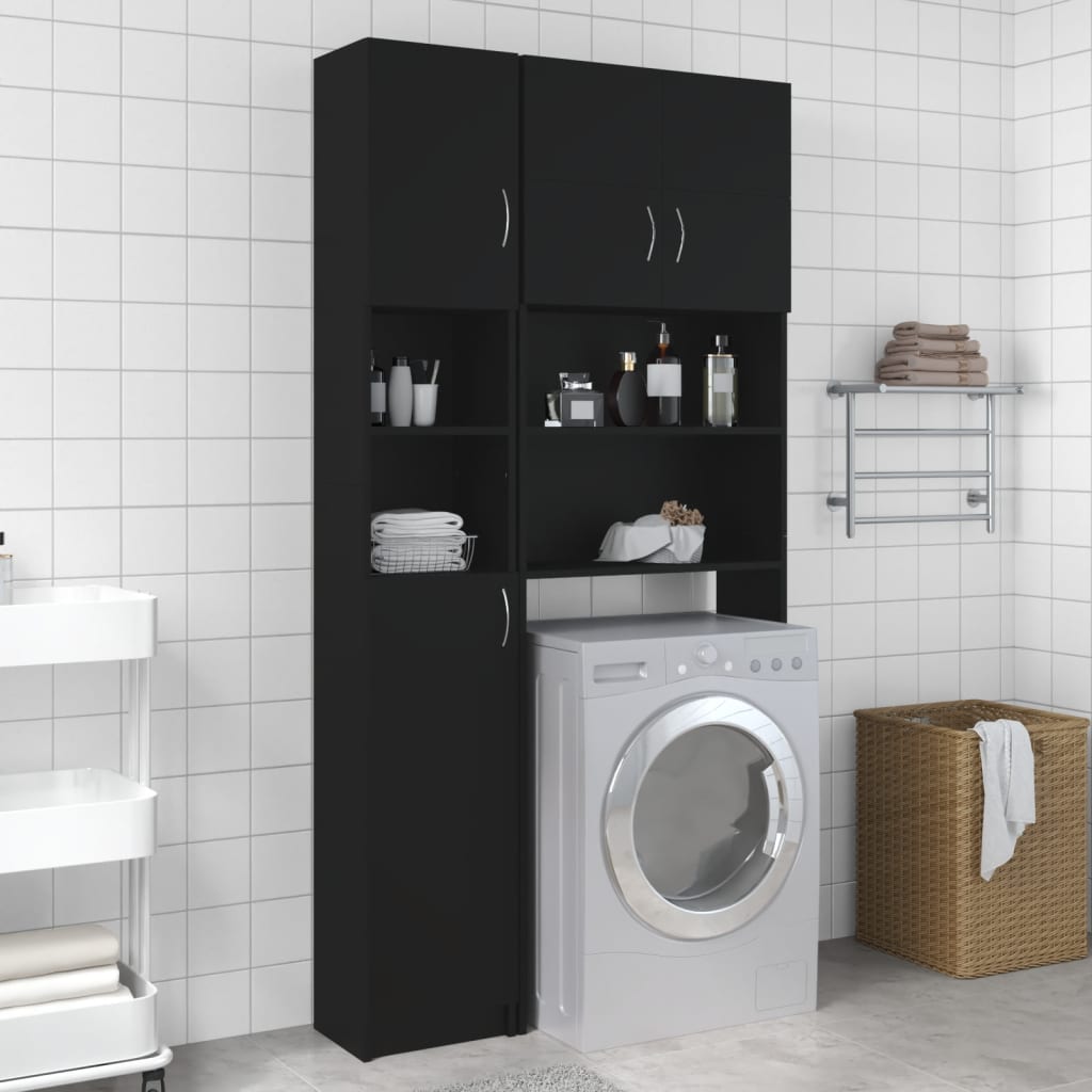 Berkfield Washing Machine Cabinet Set Black Engineered Wood