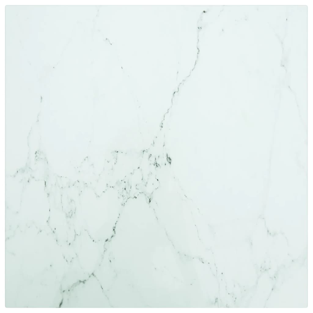Berkfield Table Top White 40x40 cm 6 mm Tempered Glass with Marble Design