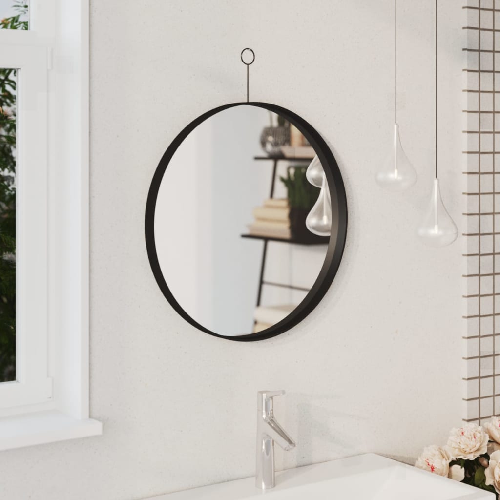 Berkfield Hanging Mirror with Hook Black 50 cm