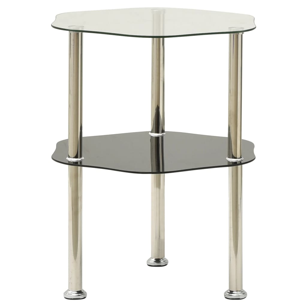 Berkfield 2-Tier Side Table Transparent & Black 38x38x50cm Tempered Glass