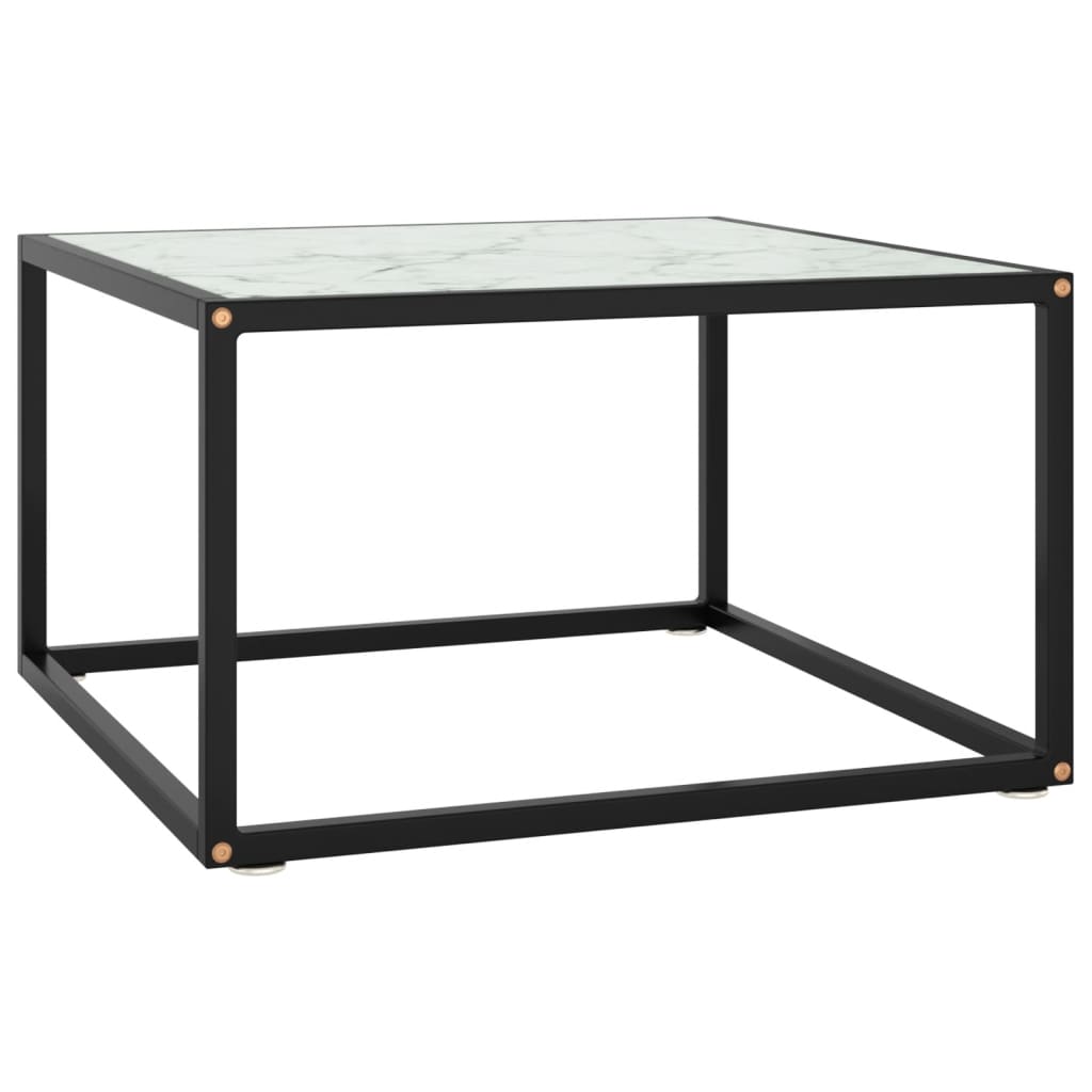 Berkfield Coffee Table Black with White Marble Glass 60x60x35 cm