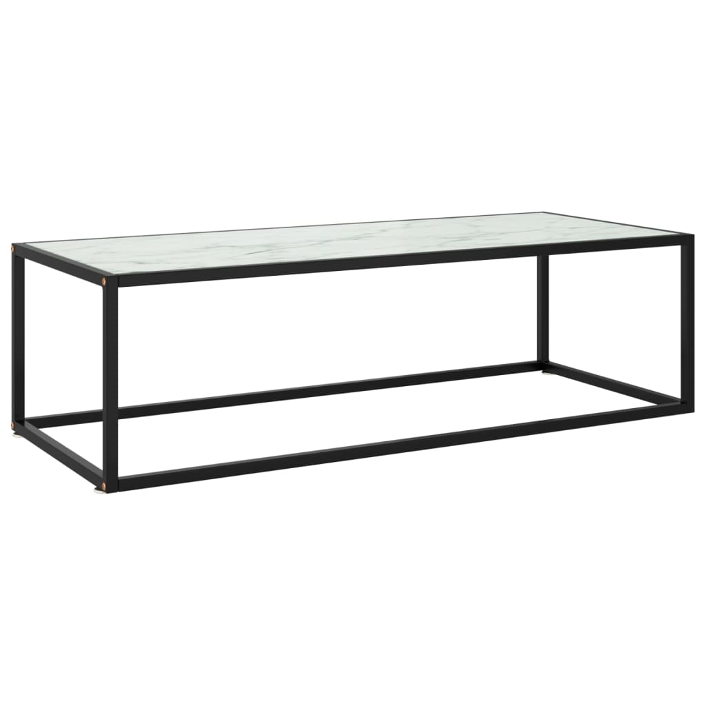Berkfield Coffee Table Black with White Marble Glass 120x50x35 cm