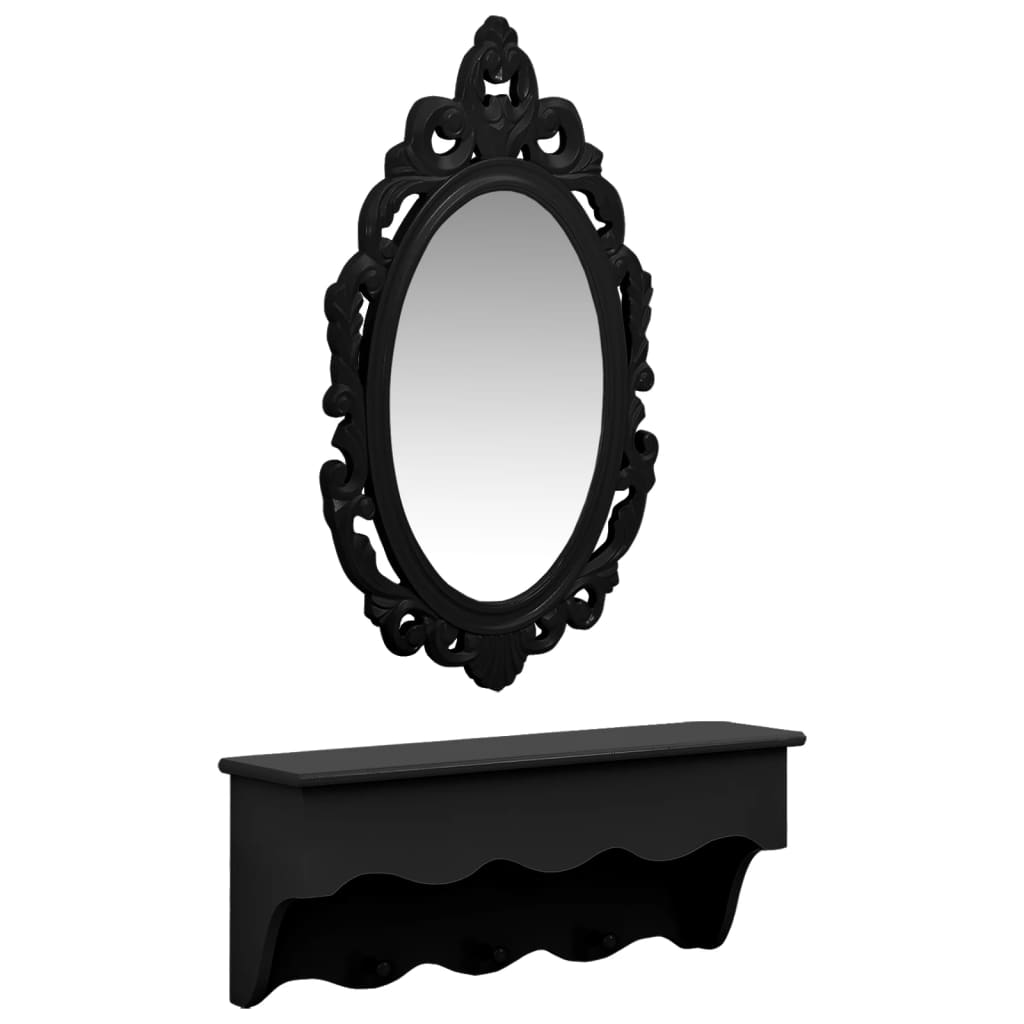 Berkfield Wall Shelf Set for Keys&Jewelery with Mirror and Hooks Black