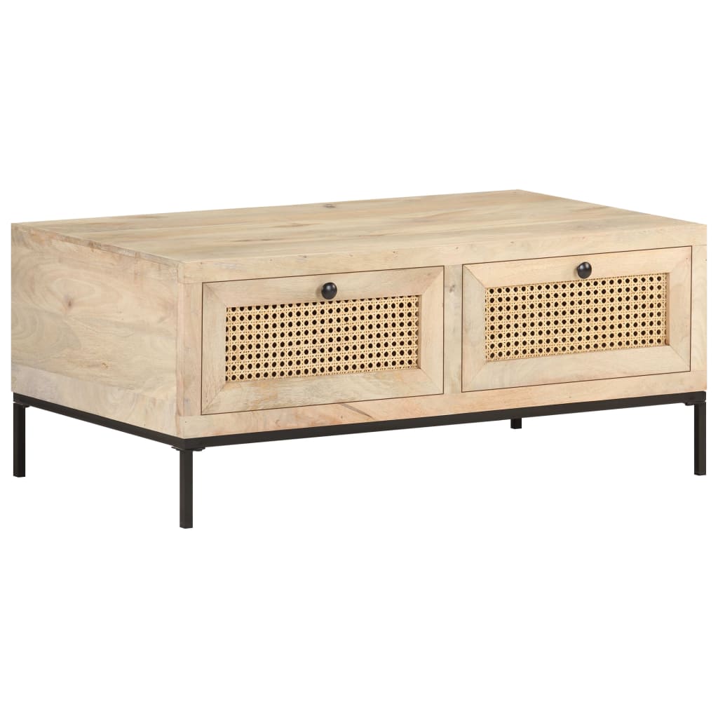Berkfield Coffee Table 90x50x37 cm Solid Mango Wood and Natural Cane