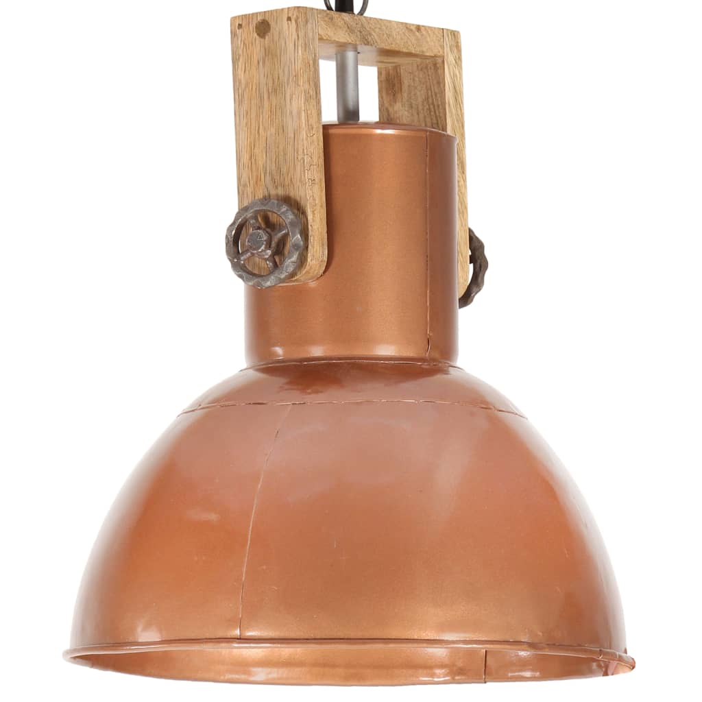 Berkfield Industrial Hanging Lamp 25 W Copper Round Mango Wood 42 cm E27