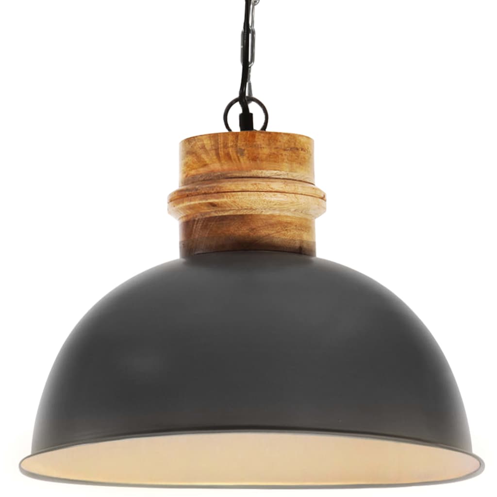 Berkfield Industrial Hanging Lamp Grey Round 42 cm E27 Solid Mango Wood