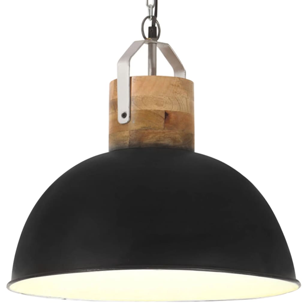 Berkfield Industrial Hanging Lamp Black Round 42 cm E27 Solid Mango Wood