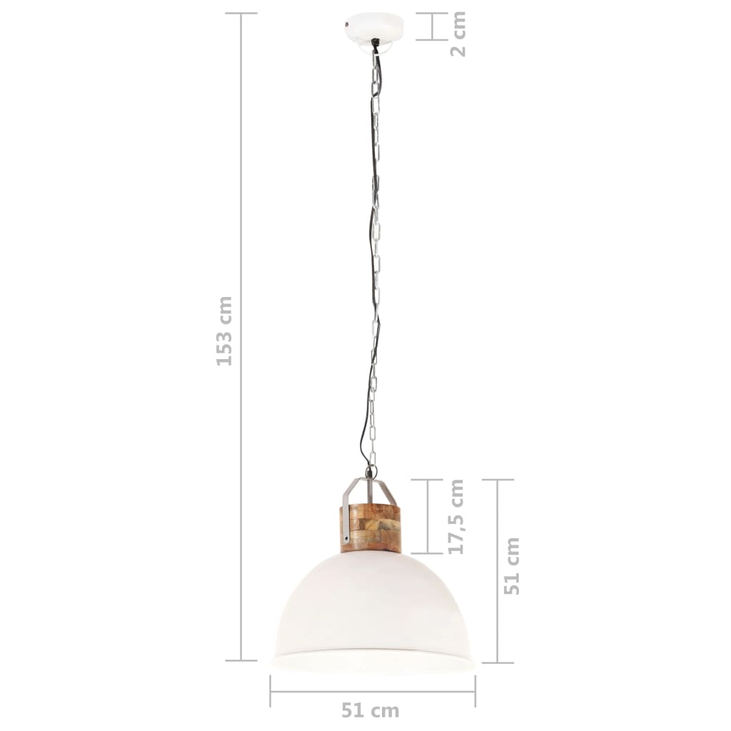 Berkfield Industrial Hanging Lamp White Round 51 cm E27 Solid Mango Wood