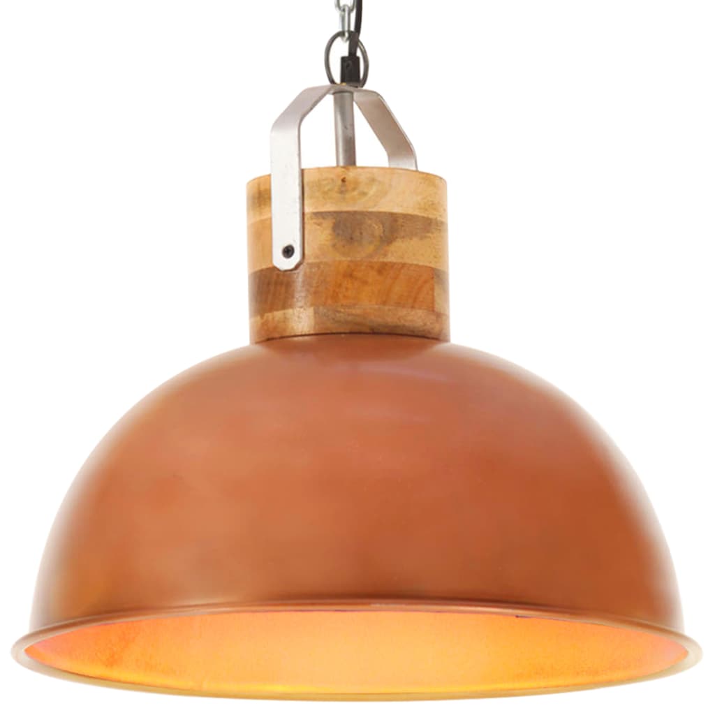 Berkfield Industrial Hanging Lamp Copper Round 42 cm E27 Solid Mango Wood