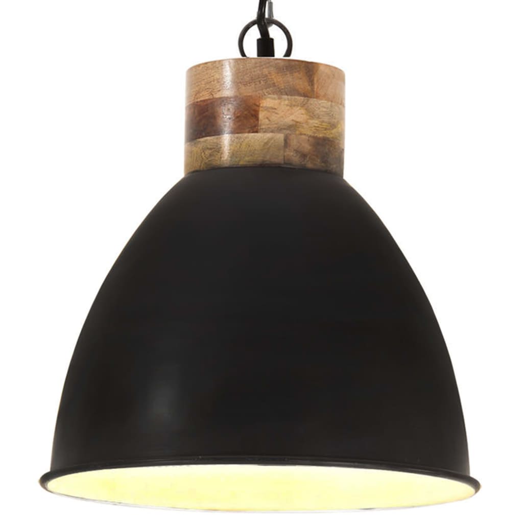 Berkfield Industrial Hanging Lamp Black Iron & Solid Wood 46 cm E27