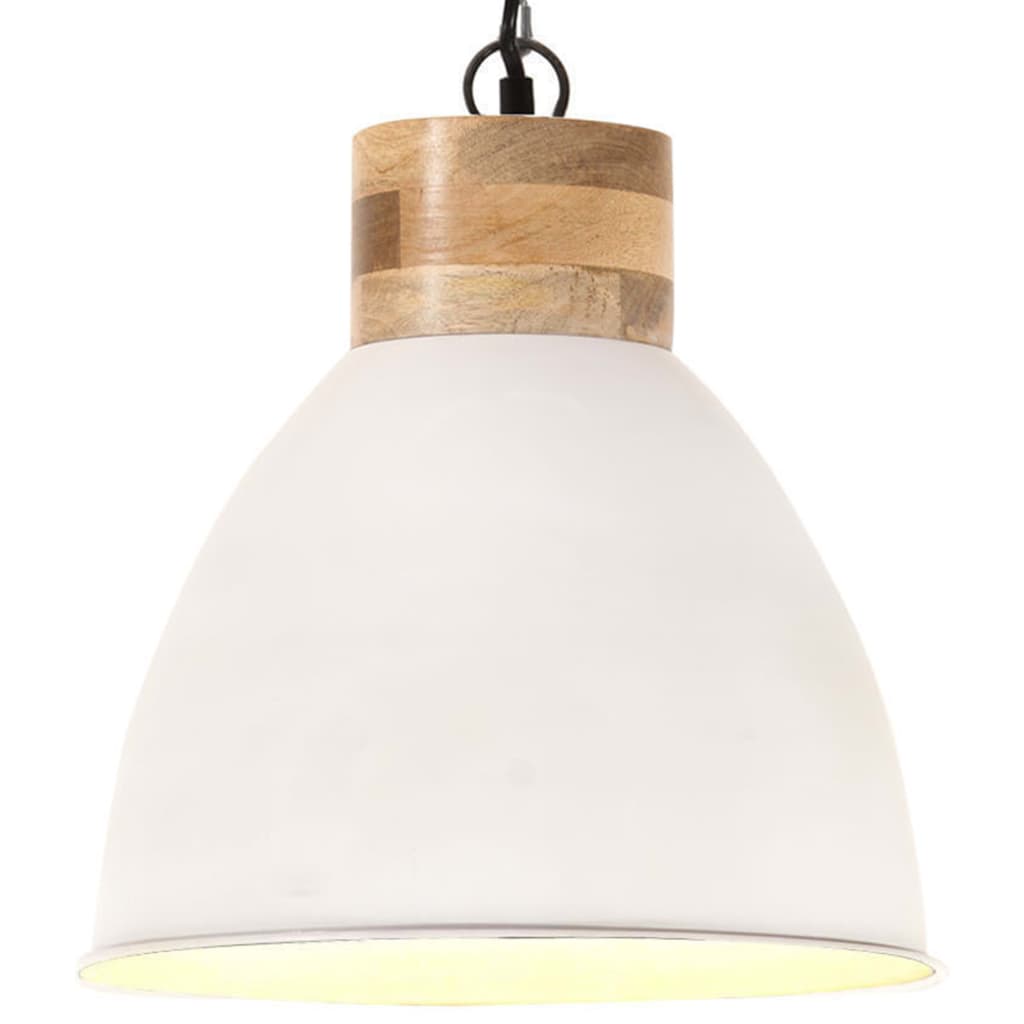 Berkfield Industrial Hanging Lamp White Iron & Solid Wood 46 cm E27