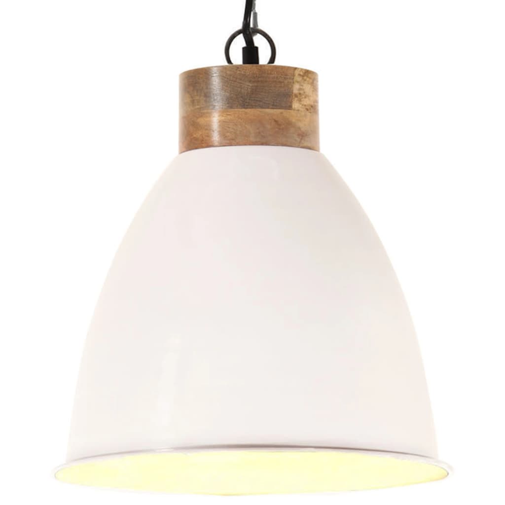Berkfield Industrial Hanging Lamp White Iron & Solid Wood 35 cm E27