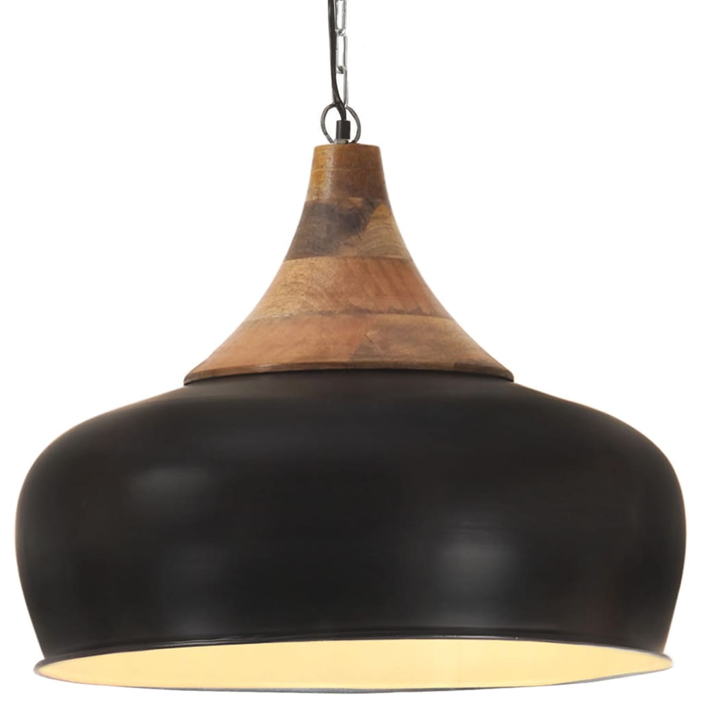 Berkfield Industrial Hanging Lamp Black Iron & Solid Wood 45 cm E27