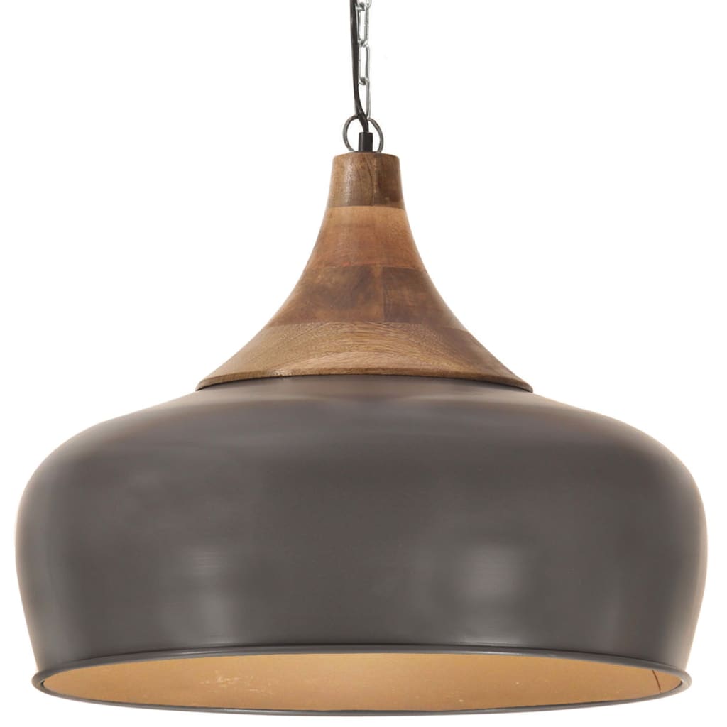Berkfield Industrial Hanging Lamp Grey Iron & Solid Wood 45 cm E27