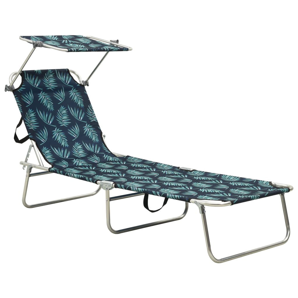 Berkfield Folding Sun Lounger with Canopy Steel Leaves Print