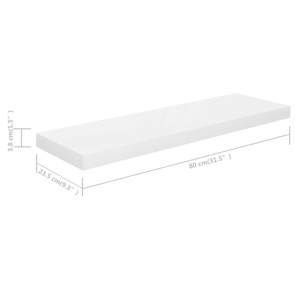 Berkfield Floating Wall Shelves 4 pcs High Gloss White 80x23.5x3.8 cm MDF
