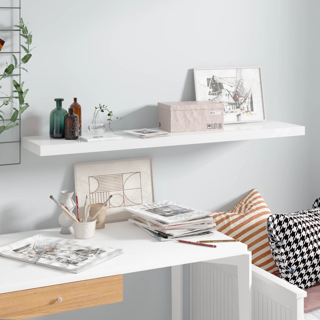 Berkfield Floating Wall Shelf High Gloss White 120x23.5x3.8 cm MDF