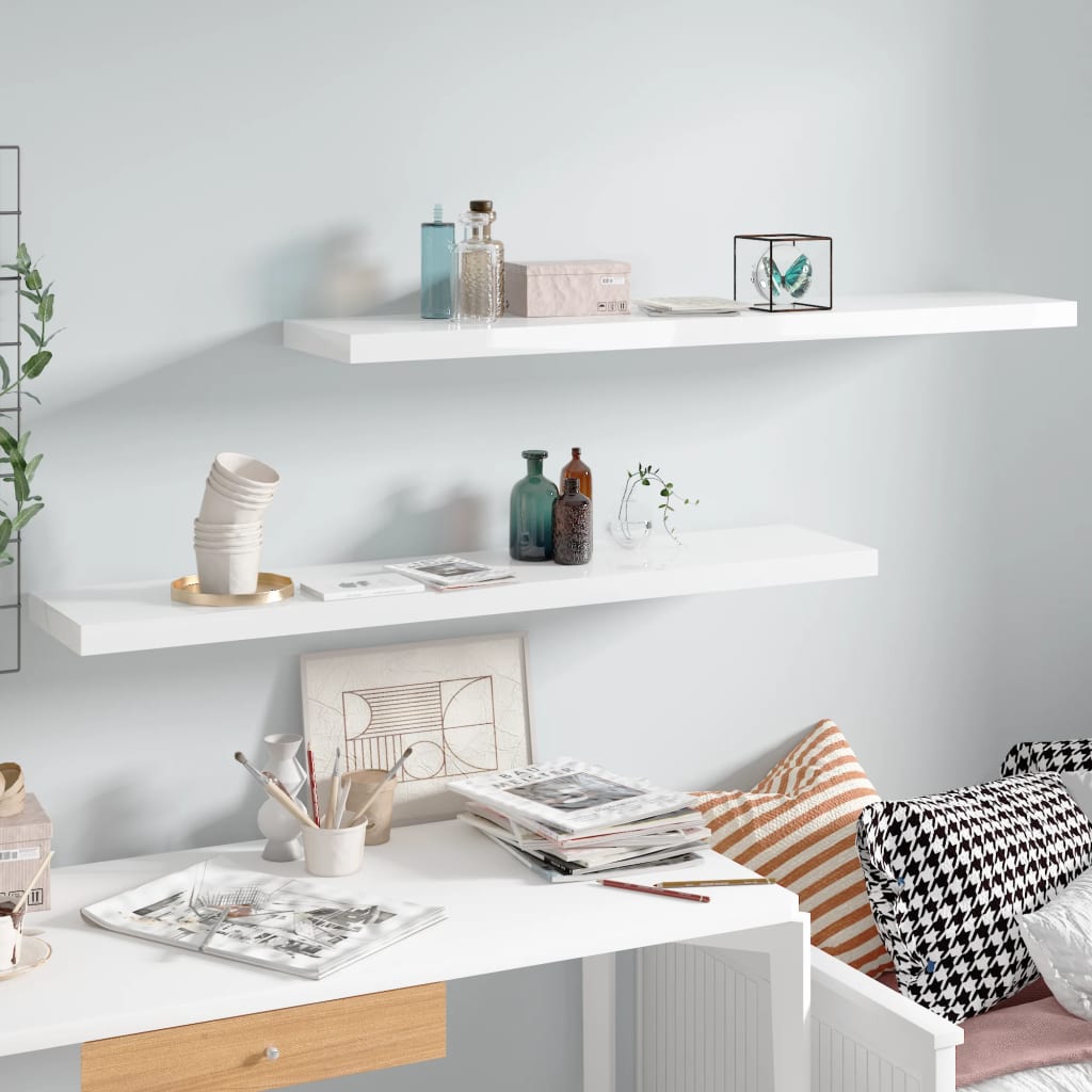 Berkfield Floating Wall Shelves 2 pcs High Gloss White 120x23.5x3.8 cm MDF
