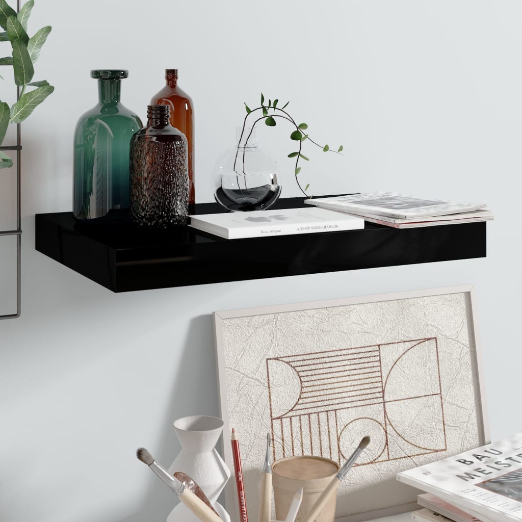 Berkfield Floating Wall Shelf High Gloss Black 40x23x3.8 cm MDF