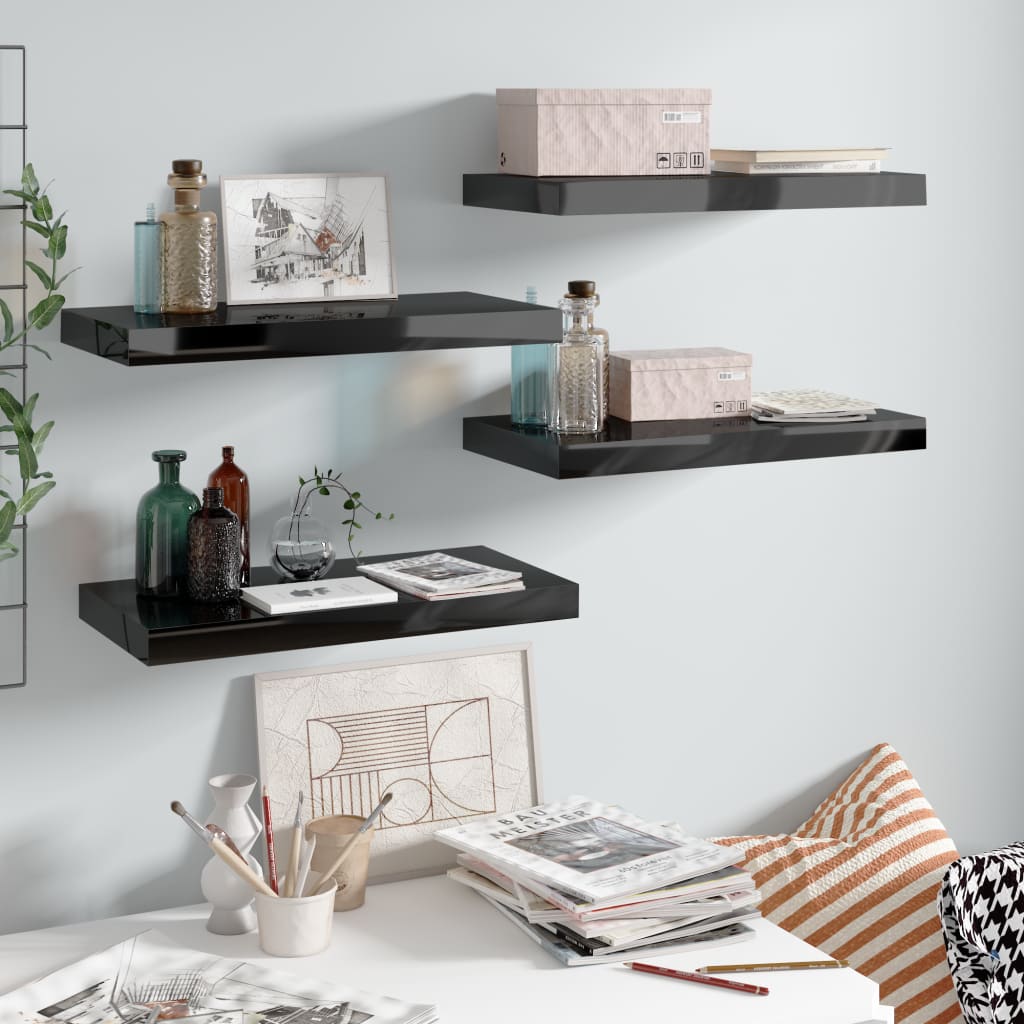 Berkfield Floating Wall Shelves 4 pcs High Gloss Black 50x23x3.8 cm MDF