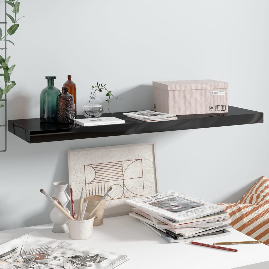 Berkfield Floating Wall Shelf High Gloss Black 90x23.5x3.8 cm MDF