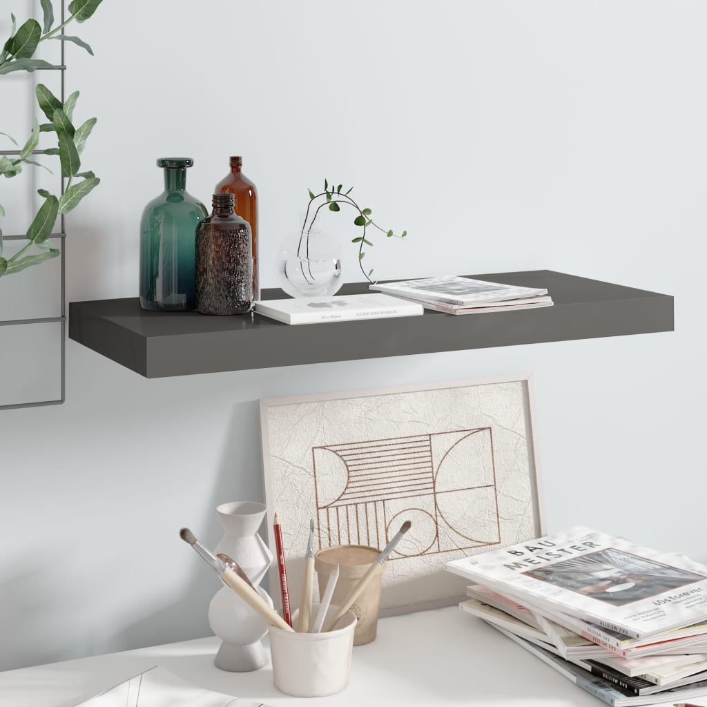 Berkfield Floating Wall Shelf High Gloss Grey 60x23.5x3.8 cm MDF
