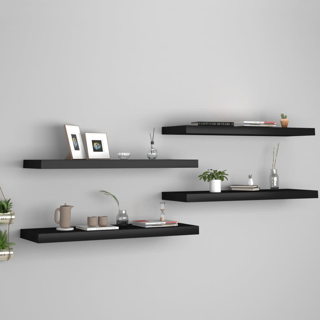 Berkfield Floating Wall Shelves 4 pcs Black 80x23.5x3.8 cm MDF