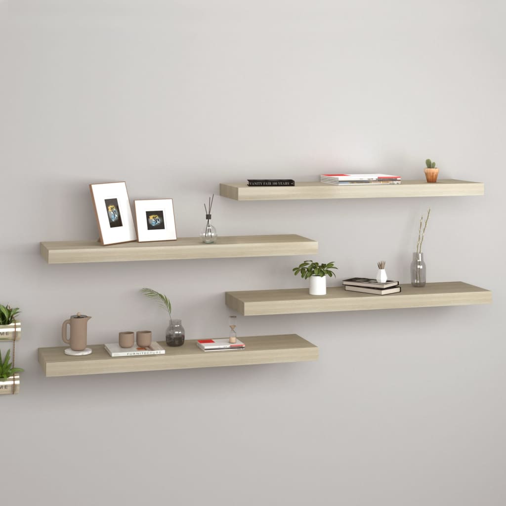 Berkfield Floating Wall Shelves 4 pcs Oak 80x23.5x3.8 cm MDF