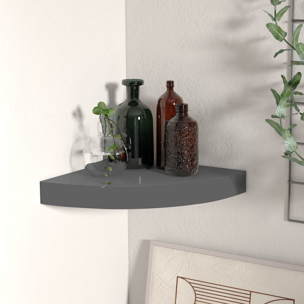 Berkfield Floating Corner Shelf High Gloss Grey 25x25x3.8 cm MDF