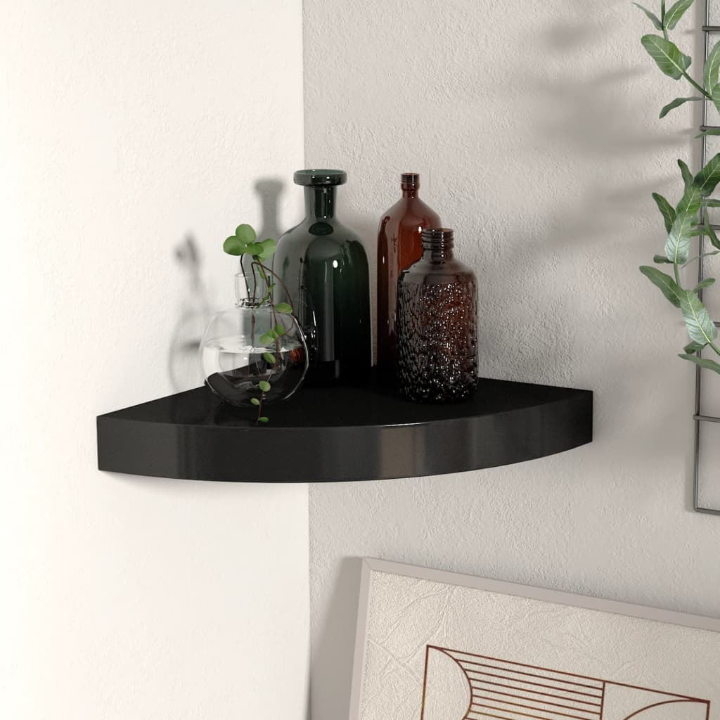 Berkfield Floating Corner Shelf Black 25x25x3.8 cm MDF