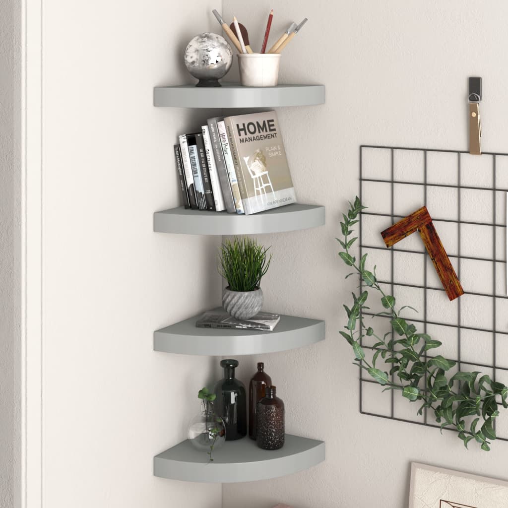 Berkfield Floating Corner Shelves 4 pcs Grey 25x25x3.8 cm MDF
