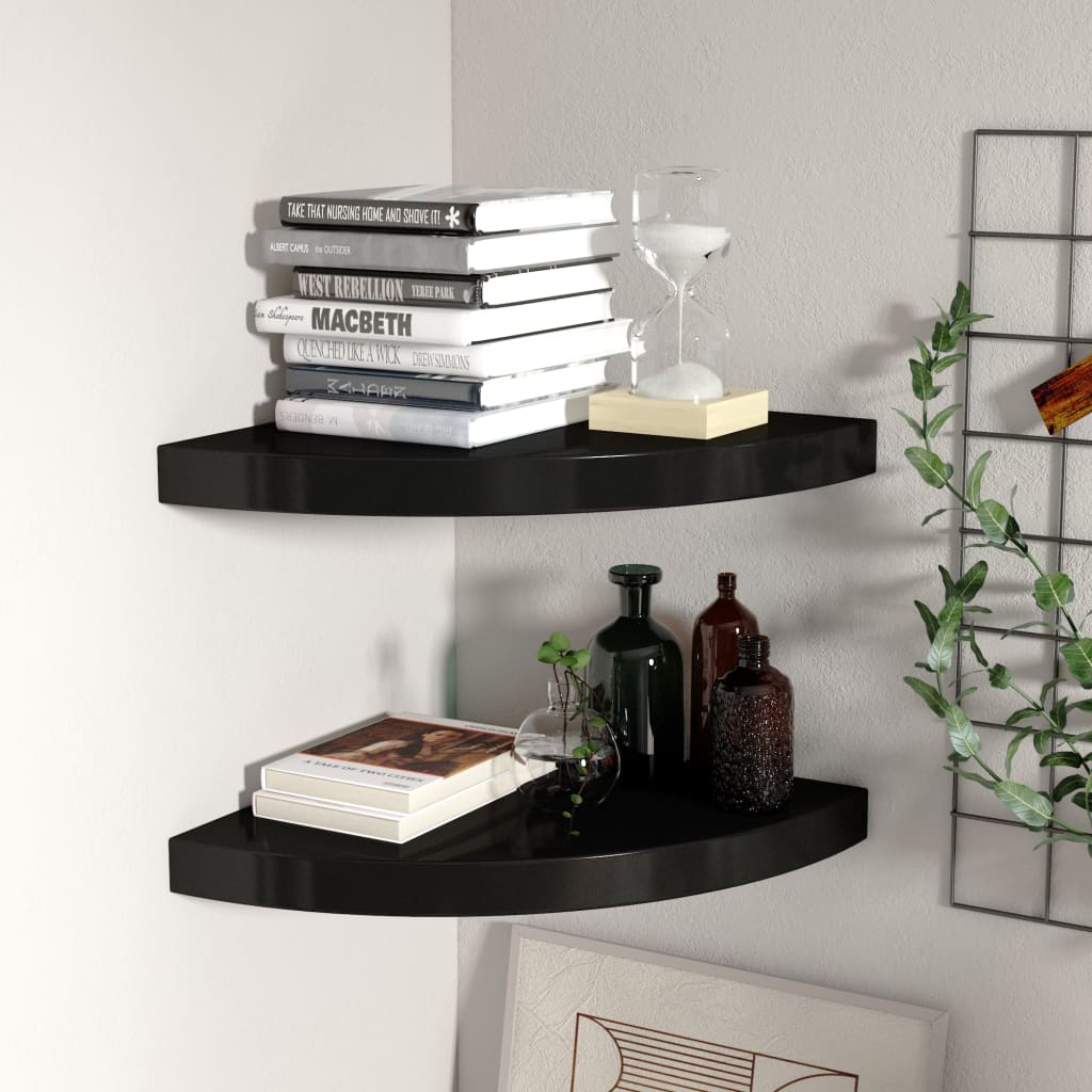 Berkfield Floating Corner Shelves 2 pcs Black 35x35x3.8 cm MDF