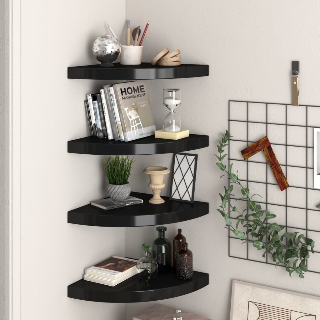 Berkfield Floating Corner Shelves 4 pcs Black 35x35x3.8 cm MDF