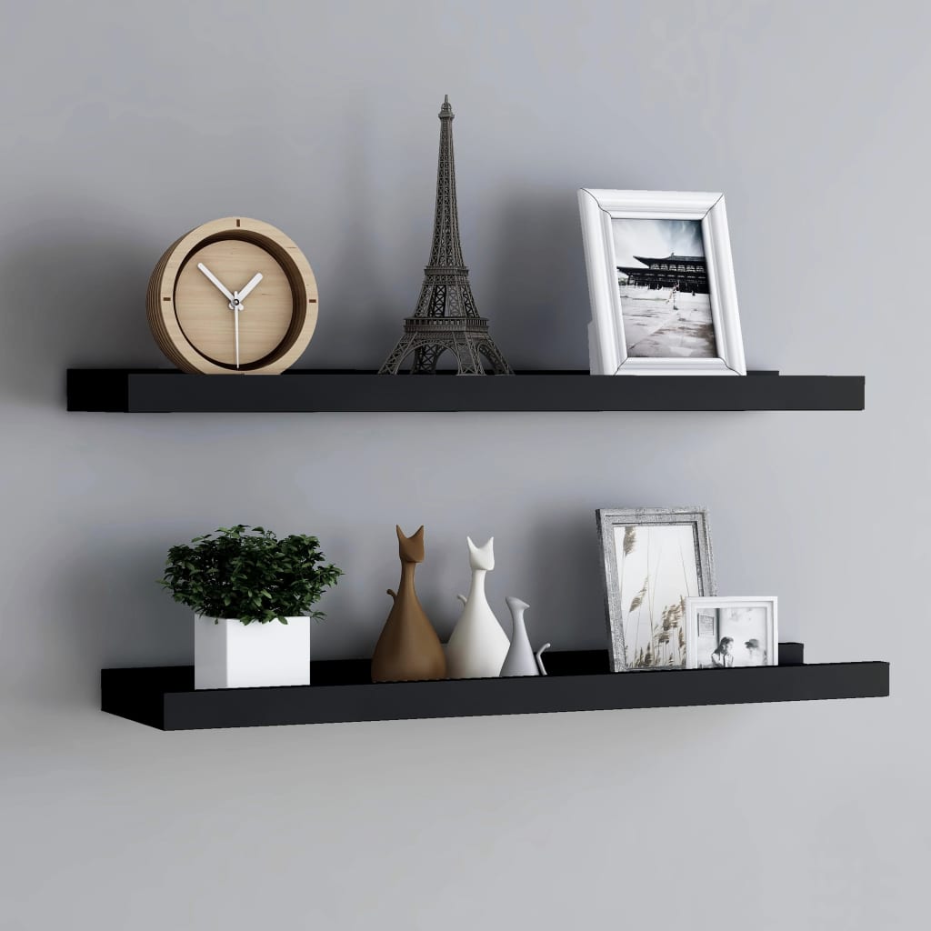 Berkfield Picture Frame Ledge Shelves 2 pcs Black 80x9x3 cm MDF