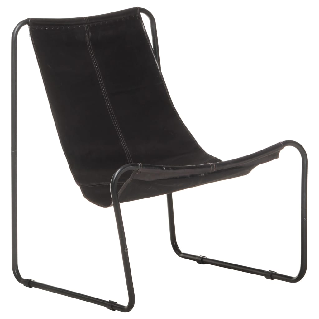 Berkfield Relaxing Chair Black Real Leather