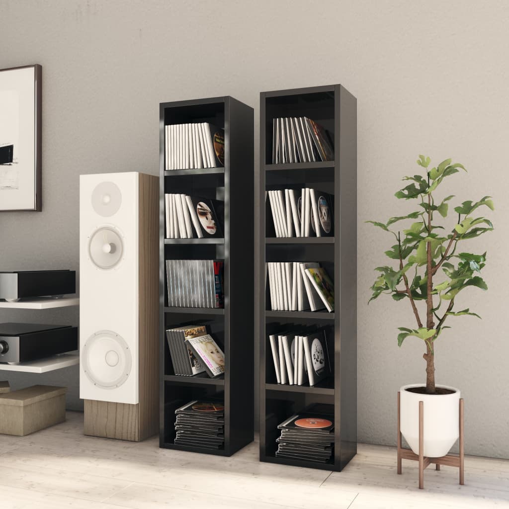 Berkfield CD Cabinets 2 pcs High Gloss Black 21x16x93.5 cm Engineered Wood