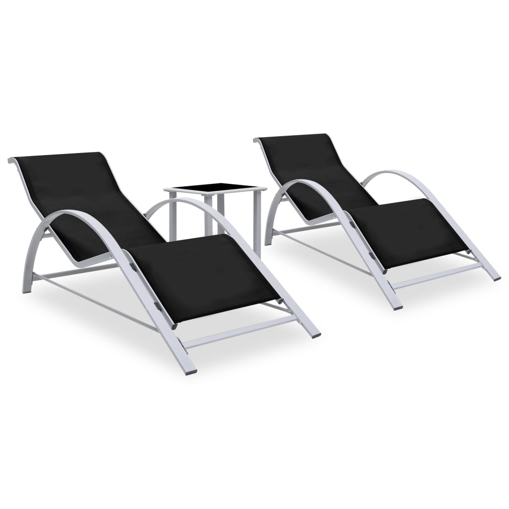 Berkfield Sun Loungers 2 pcs with Table Aluminium Black