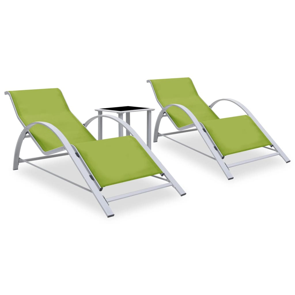 Berkfield Sun Loungers 2 pcs with Table Aluminium Green
