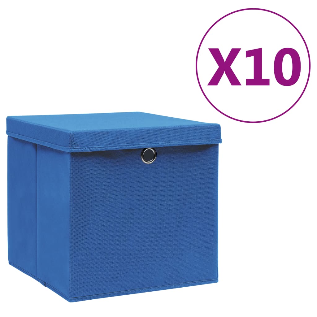 Berkfield Storage Boxes with Covers 10 pcs 28x28x28 cm Blue