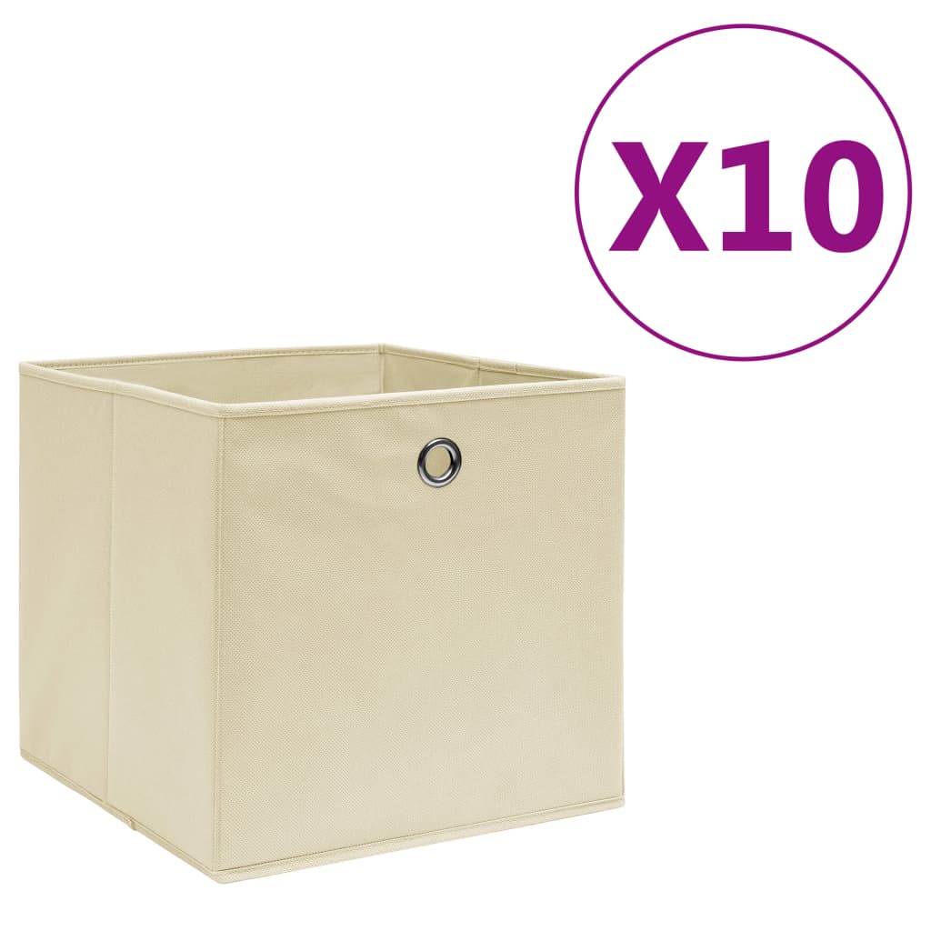 Berkfield Storage Boxes 10 pcs Non-woven Fabric 28x28x28 cm Cream