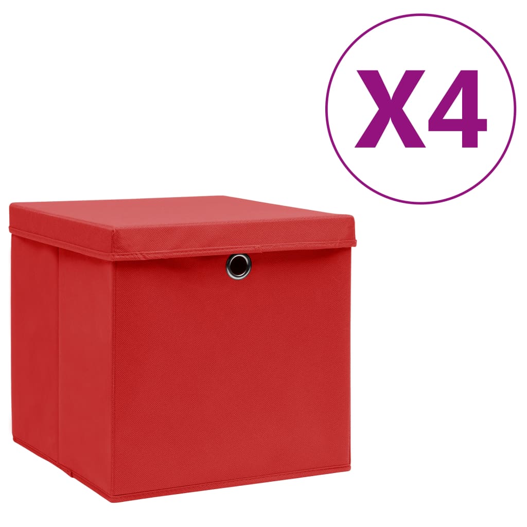Berkfield Storage Boxes with Covers 4 pcs 28x28x28 cm Red
