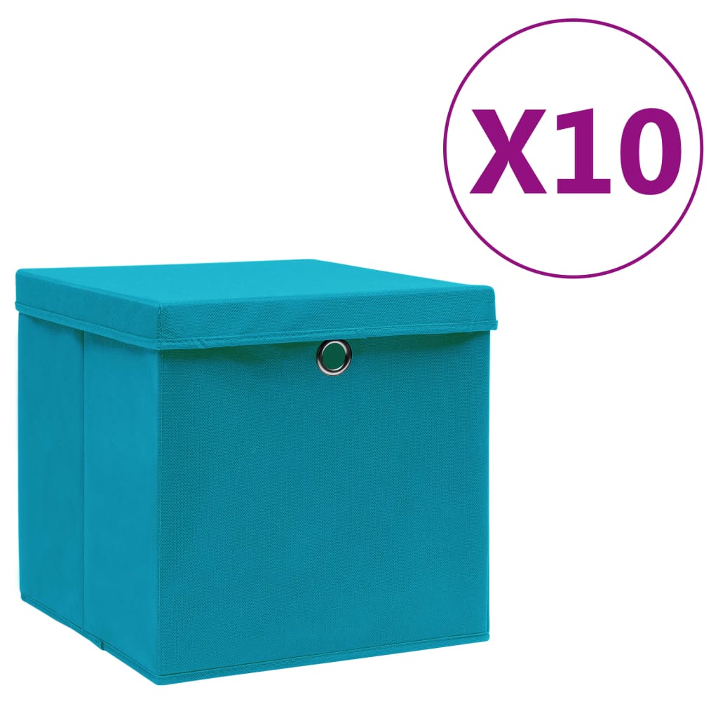 Berkfield Storage Boxes with Covers 10 pcs 28x28x28 cm Baby Blue