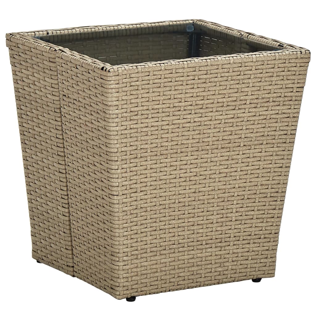 Berkfield Tea Table Beige 41.5x41.5x44 cm Poly Rattan and Tempered Glass