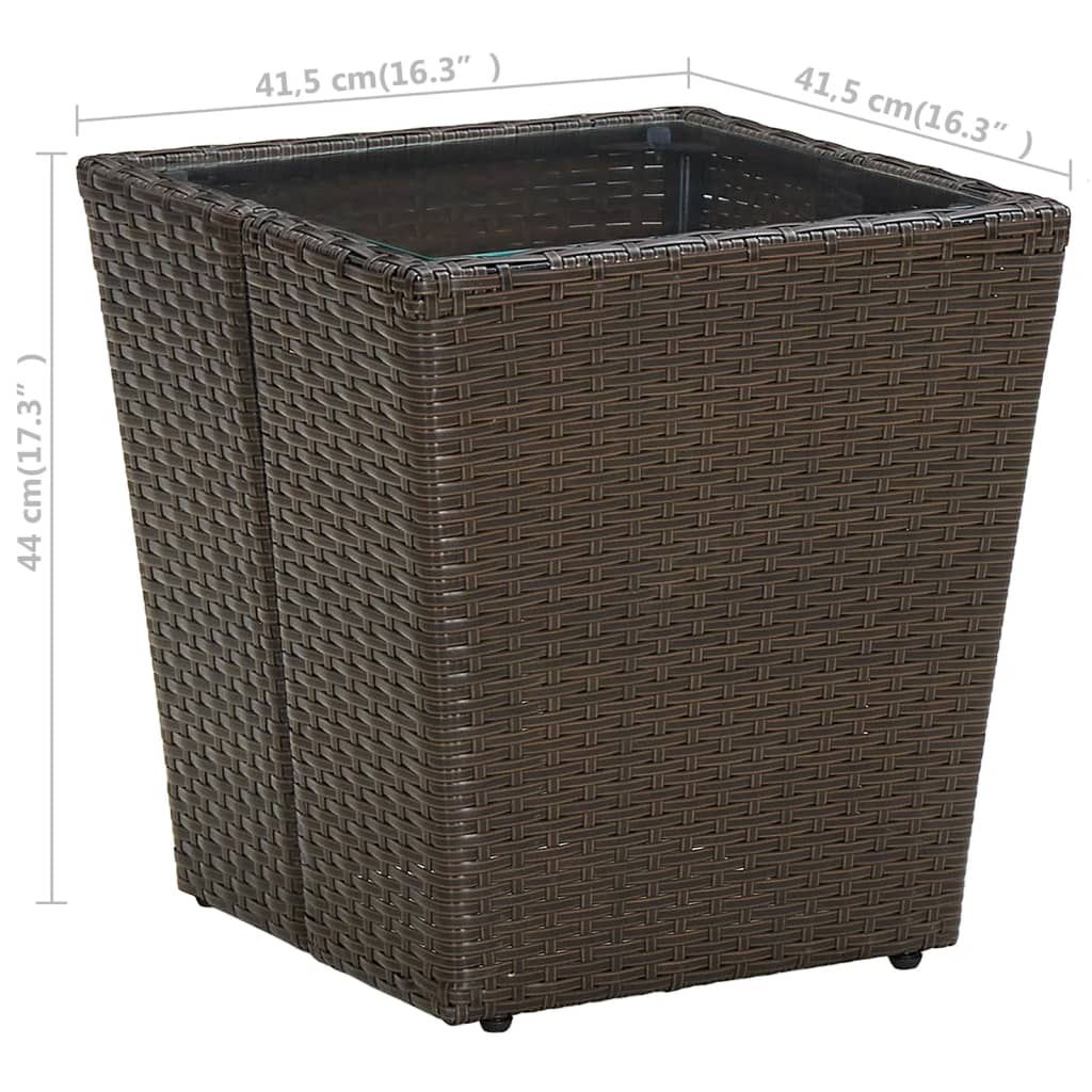 Berkfield Tea Table Brown 41.5x41.5x44 cm Poly Rattan and Tempered Glass