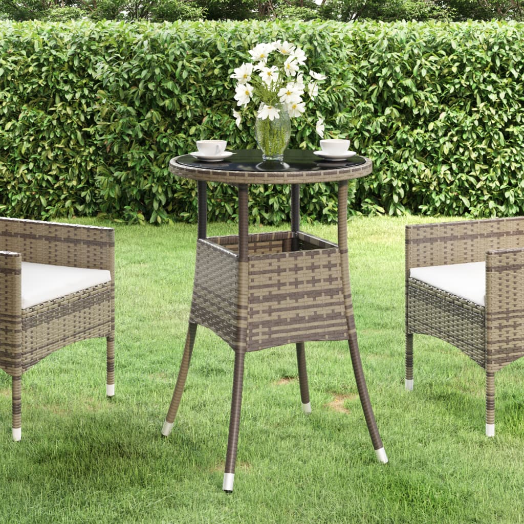 Berkfield Garden Table �_�”�_60x75 cm Tempered Glass and Poly Rattan Grey